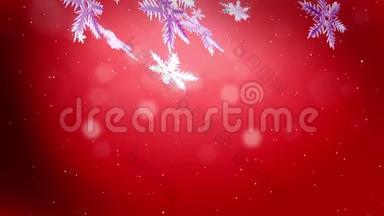装饰的3d雪花在红色<strong>背景</strong>下的夜晚飘在空中.. 用作圣诞、<strong>新年贺卡</strong>或冬季动画